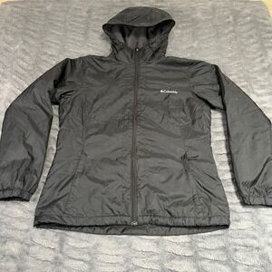 Columbia Womens Black Fleece Lined Hooded Windbreaker Jacket Medium RN69724